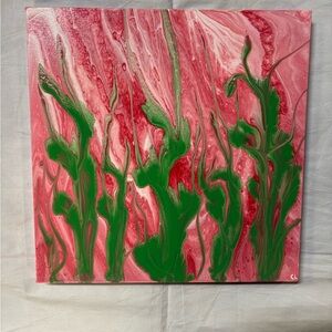 Abstract Green and Red Canvas Art